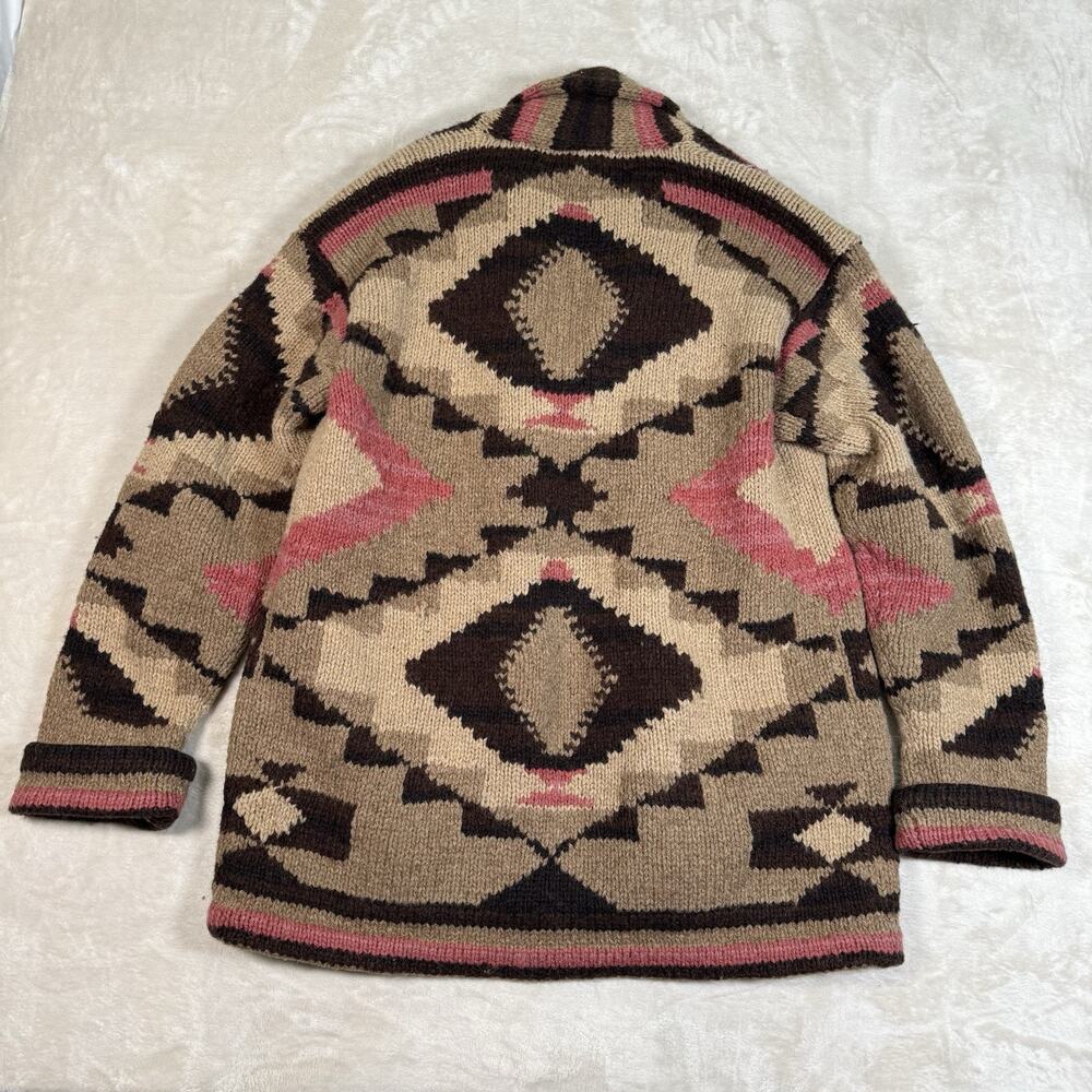 Vintage Ralph Lauren Country Navajo Hand Knit Cardigan Sweater Wool Size M Aztec - Picture 6 of 8